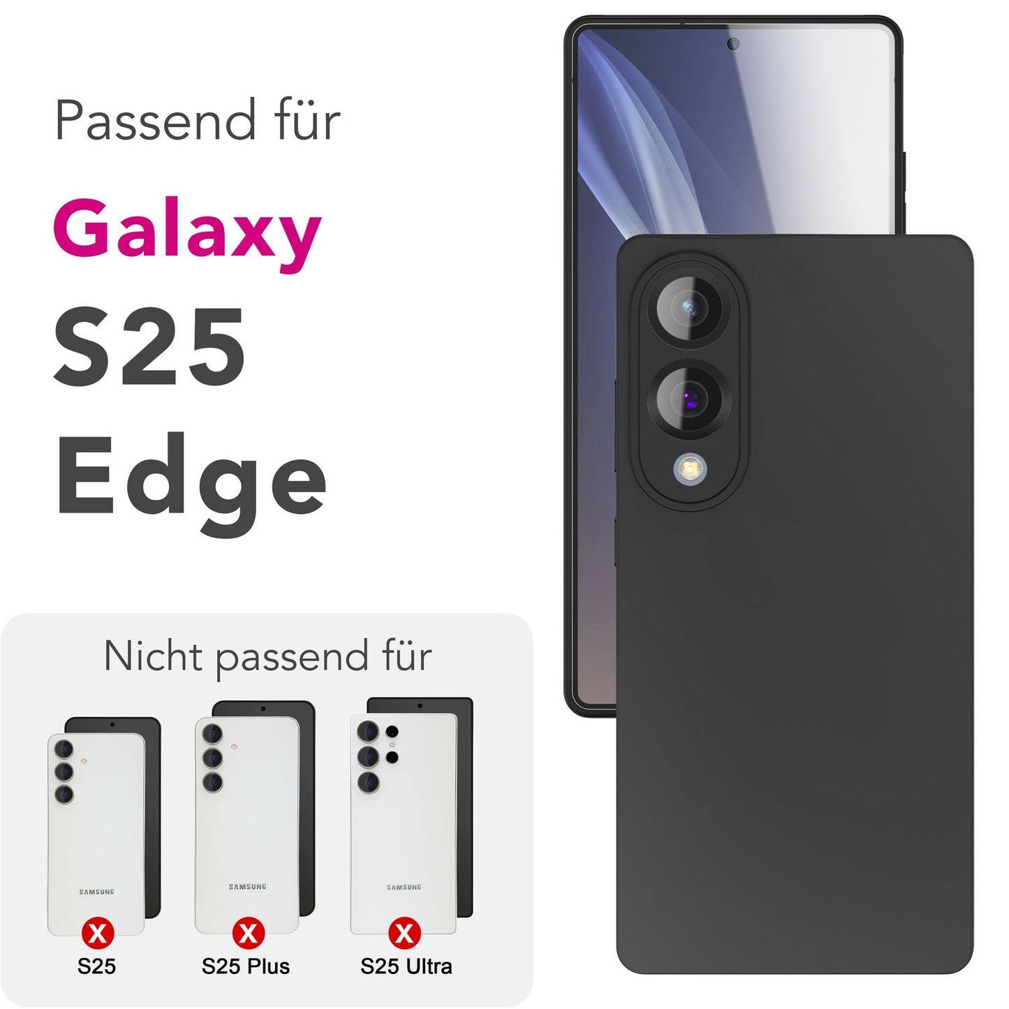NALIA Matte Silikonhülle für Samsung Galaxy S25 Edge – Slim, Schwarz & Rutschfest – STRIDER (Soft Case, Kameraschutz & Stoßfest) – Marke aus Berlin