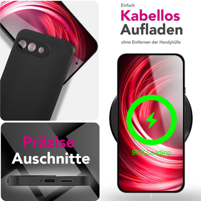 NALIA Matte Silikonhülle für Google Pixel 9a – Slim, Schwarz & Rutschfest – STRIDER (Soft Case, Kameraschutz & Stoßfest) – Marke aus Berlin