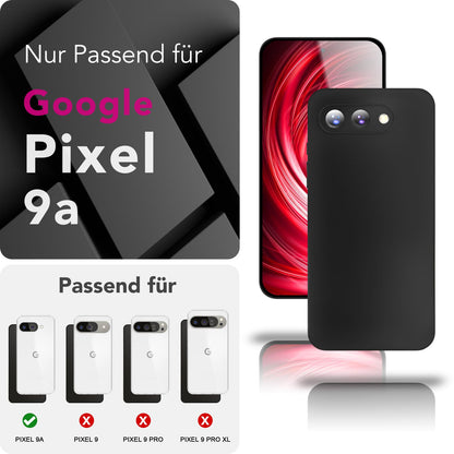 NALIA Matte Silikonhülle für Google Pixel 9a – Slim, Schwarz & Rutschfest – STRIDER (Soft Case, Kameraschutz & Stoßfest) – Marke aus Berlin