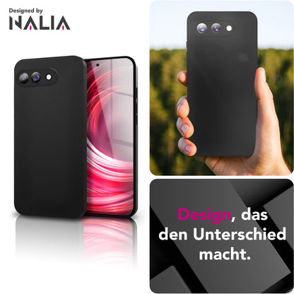 NALIA Matte Silikonhülle für Google Pixel 9a – Slim, Schwarz & Rutschfest – STRIDER (Soft Case, Kameraschutz & Stoßfest) – Marke aus Berlin