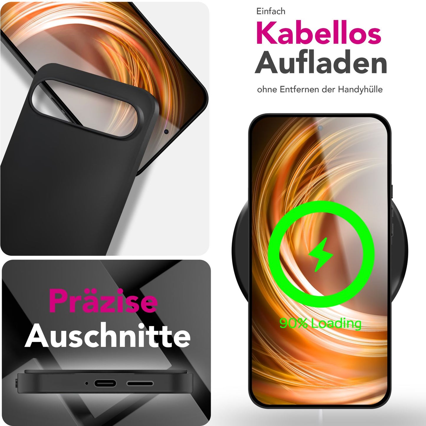 NALIA Matte Silikonhülle für Google Pixel 9 – Slim, Schwarz & Rutschfest – STRIDER (Soft Case, Kameraschutz & Stoßfest) – Marke aus Berlin
