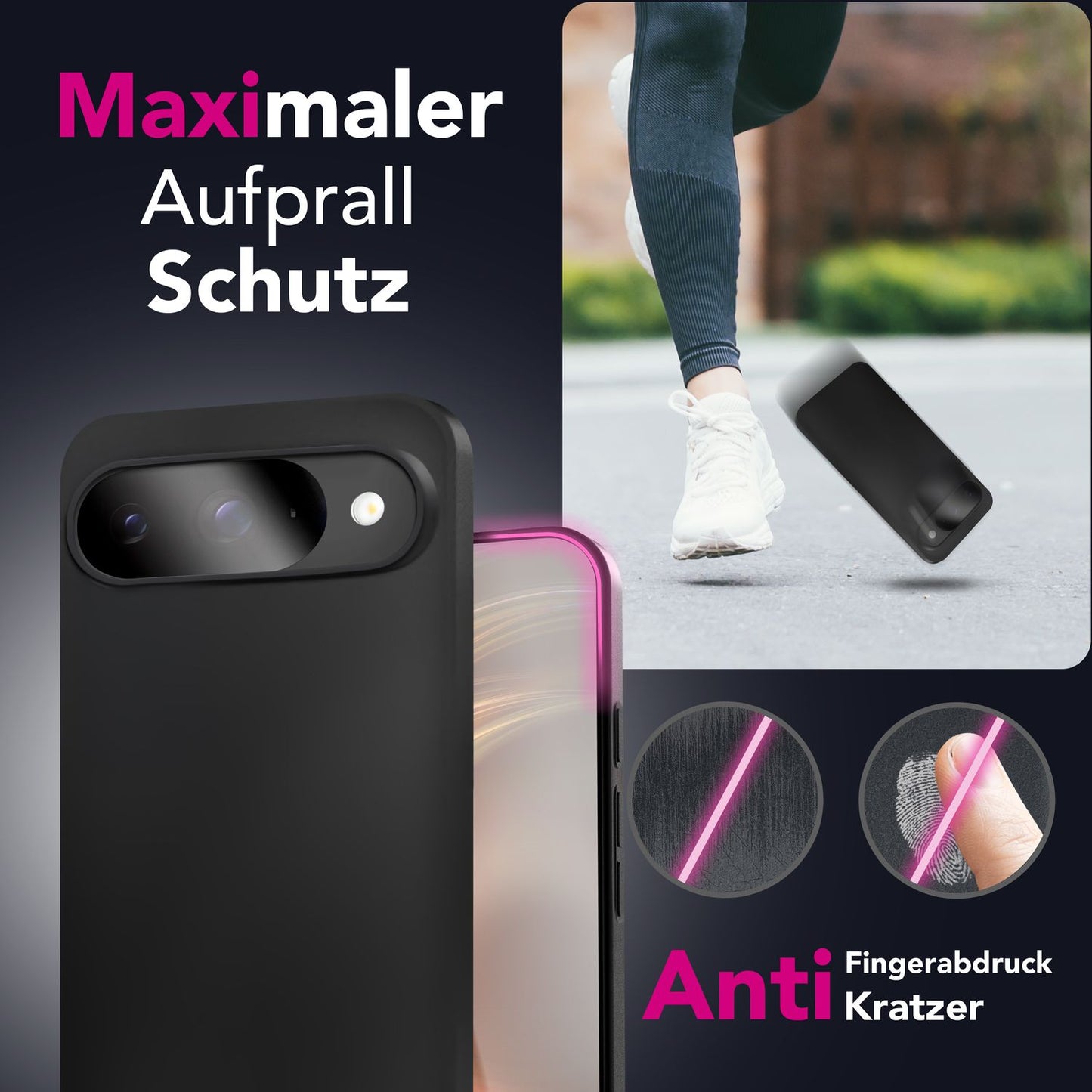 NALIA Matte Silikonhülle für Google Pixel 9 – Slim, Schwarz & Rutschfest – STRIDER (Soft Case, Kameraschutz & Stoßfest) – Marke aus Berlin