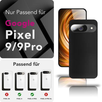 NALIA Matte Silikonhülle für Google Pixel 9 – Slim, Schwarz & Rutschfest – STRIDER (Soft Case, Kameraschutz & Stoßfest) – Marke aus Berlin
