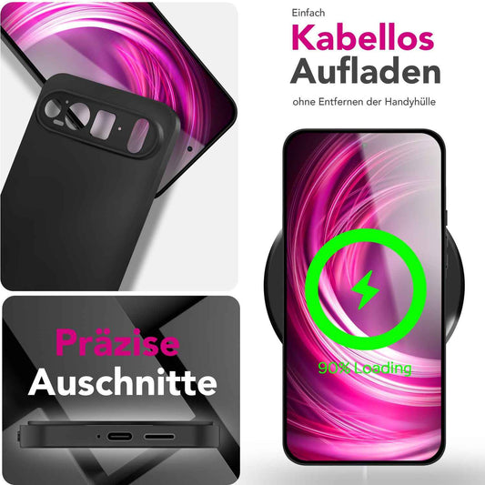 NALIA Matte Silikonhülle für Google Pixel 9 Pro XL – Slim, Schwarz & Rutschfest – STRIDER (Soft Case, Kameraschutz & Stoßfest) – Marke aus Berlin