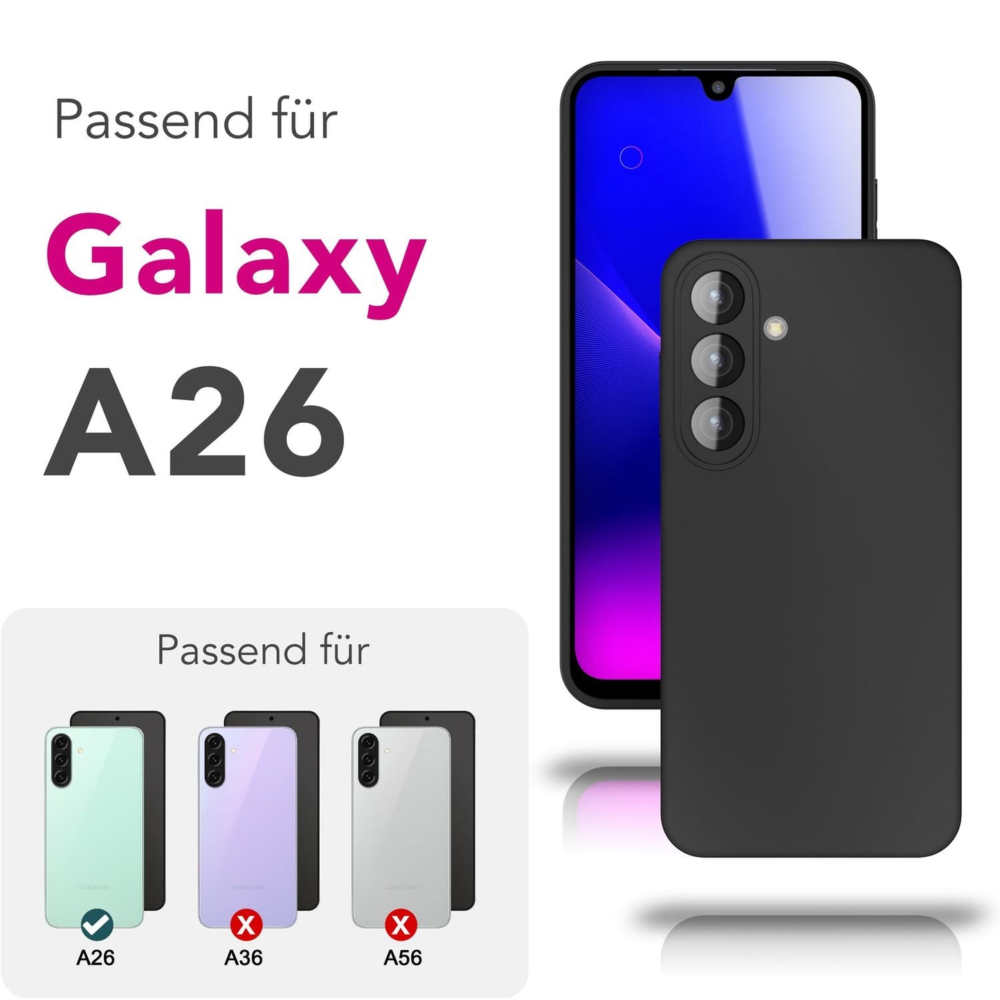 NALIA Matte Silikonhülle für Samsung Galaxy A26 – Slim, Schwarz & Rutschfest – STRIDER (Soft Case, Kameraschutz & Stoßfest) – Marke aus Berlin