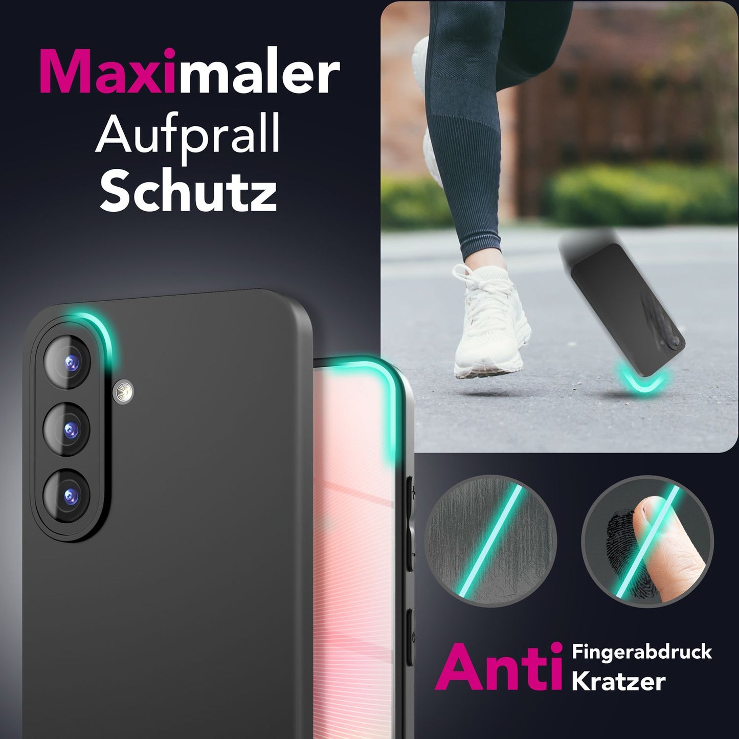 NALIA Matte Silikonhülle für Samsung Galaxy A36 – Slim, Schwarz & Rutschfest – STRIDER (Soft Case, Kameraschutz & Stoßfest) – Marke aus Berlin