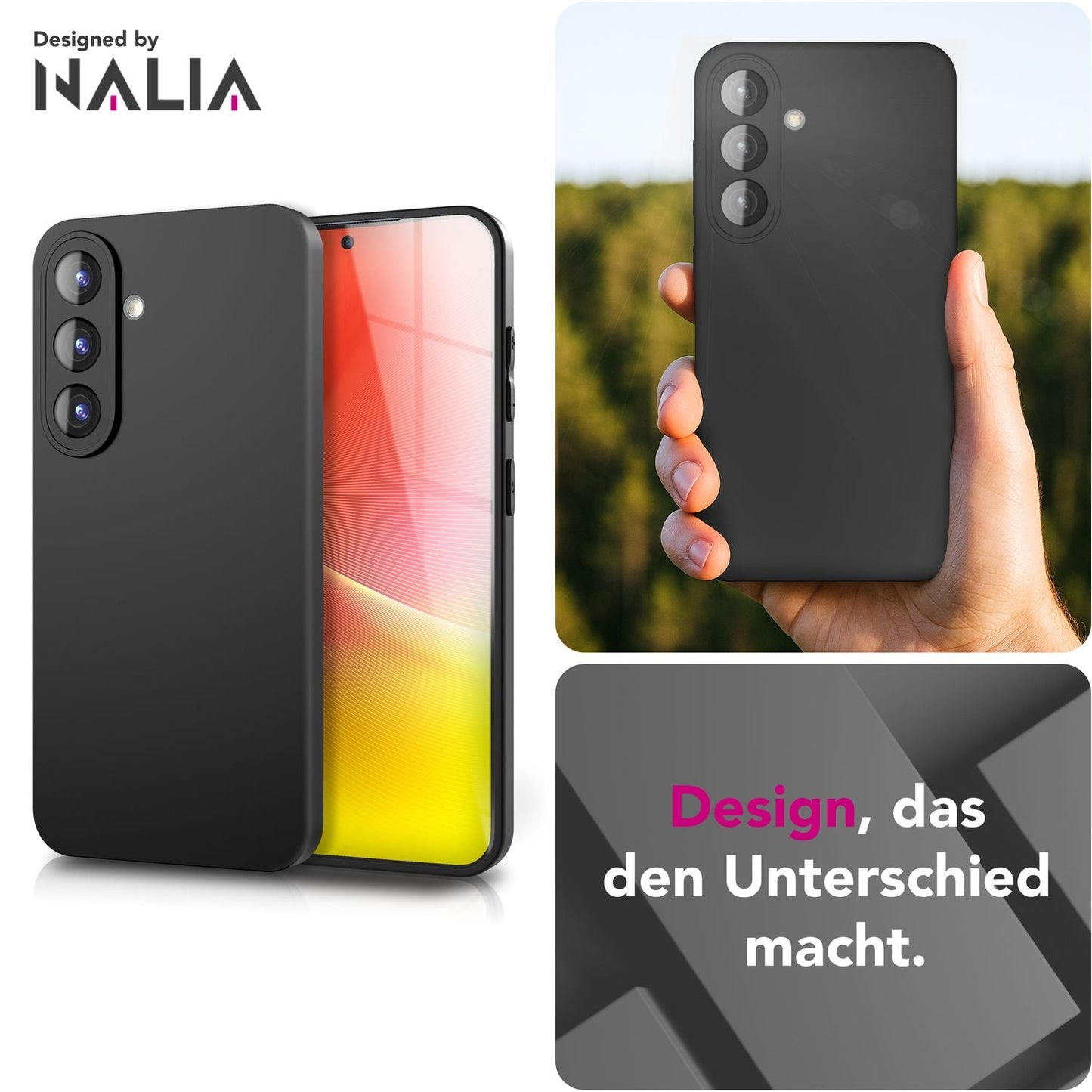 NALIA Matte Silikonhülle für Samsung Galaxy A36 – Slim, Schwarz & Rutschfest – STRIDER (Soft Case, Kameraschutz & Stoßfest) – Marke aus Berlin