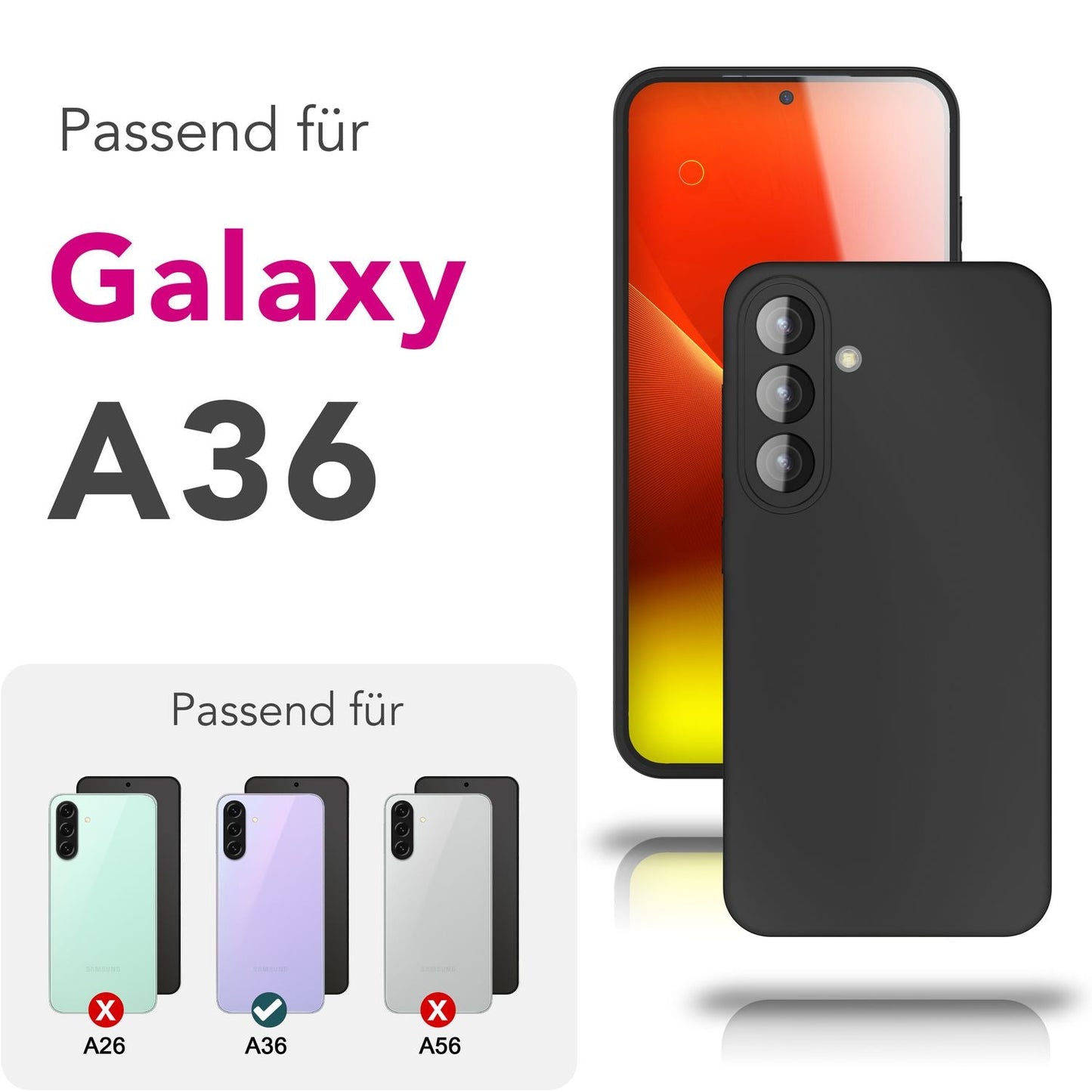 NALIA Matte Silikonhülle für Samsung Galaxy A36 – Slim, Schwarz & Rutschfest – STRIDER (Soft Case, Kameraschutz & Stoßfest) – Marke aus Berlin