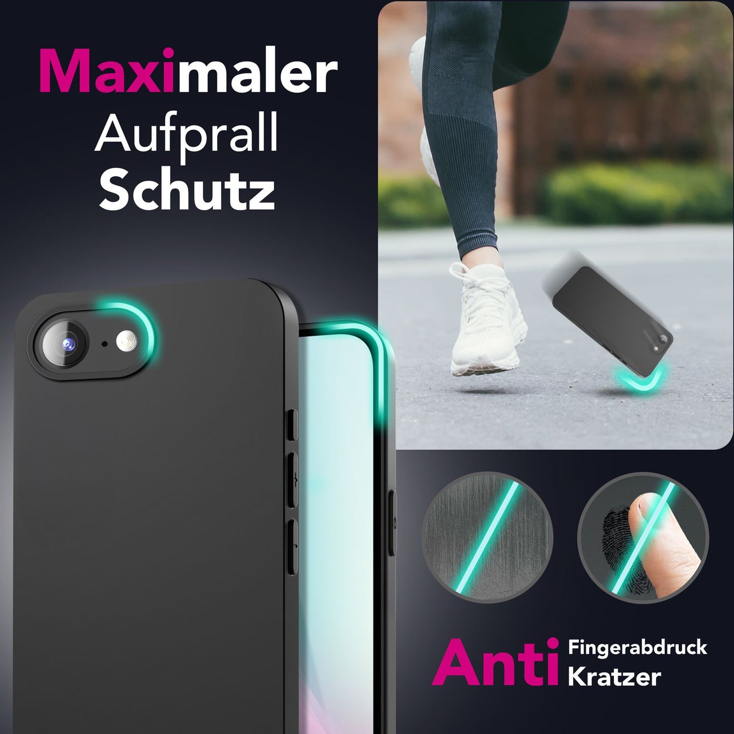 NALIA Matte Silikonhülle für iPhone 16e / 17e – Slim, Schwarz & Rutschfest – STRIDER (Soft Case, Kameraschutz & Stoßfest) – Marke aus Berlin
