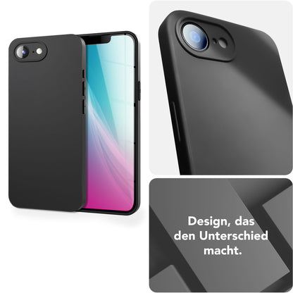NALIA Matte Silikonhülle für iPhone 16e / 17e – Slim, Schwarz & Rutschfest – STRIDER (Soft Case, Kameraschutz & Stoßfest) – Marke aus Berlin