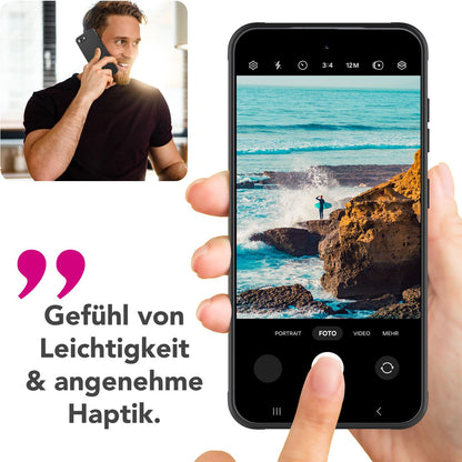 NALIA Matte Silikonhülle für iPhone 16e / 17e – Slim, Schwarz & Rutschfest – STRIDER (Soft Case, Kameraschutz & Stoßfest) – Marke aus Berlin