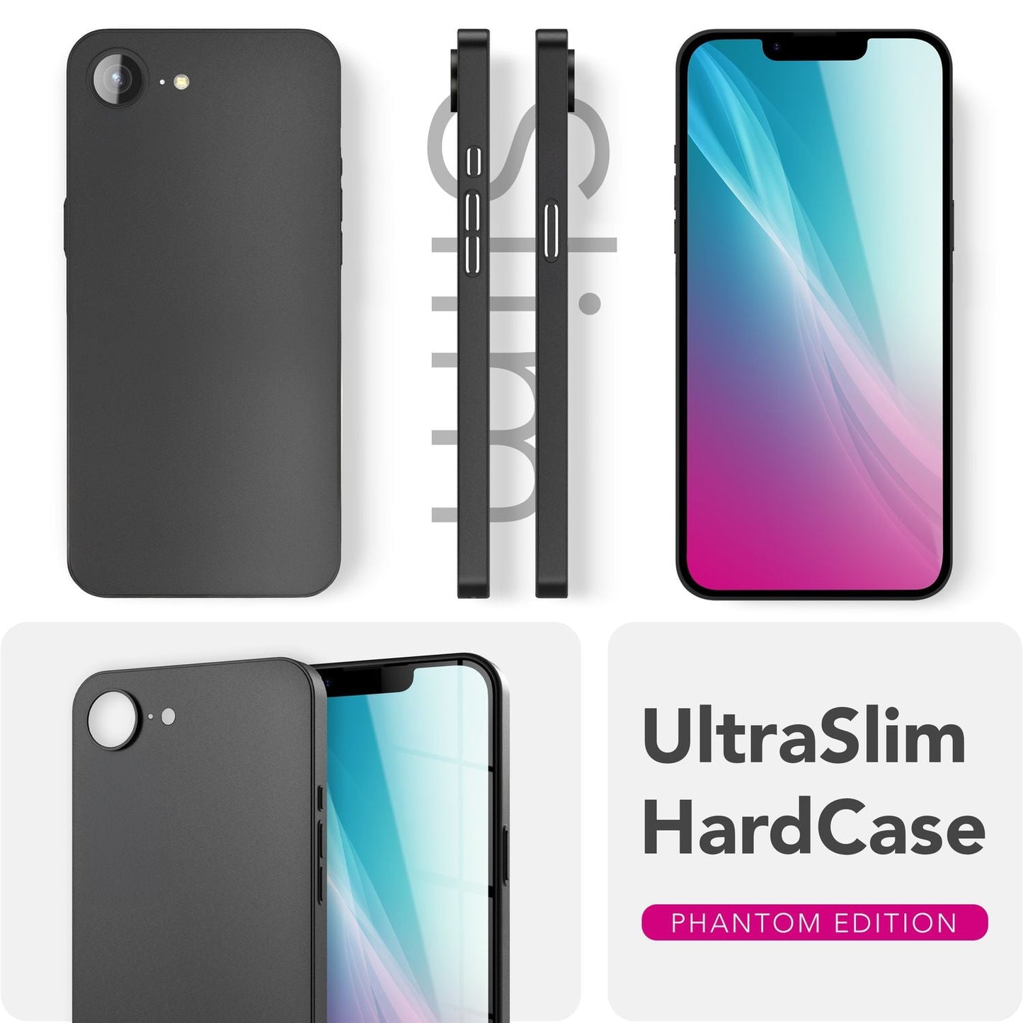 NALIA Ultra Slim Hardcase für iPhone 16e / 17e – Matt & 0.3mm Dünn – PHANTOM (Dünnes Cover & Kamera-Vollschutz) – Marke aus Berlin