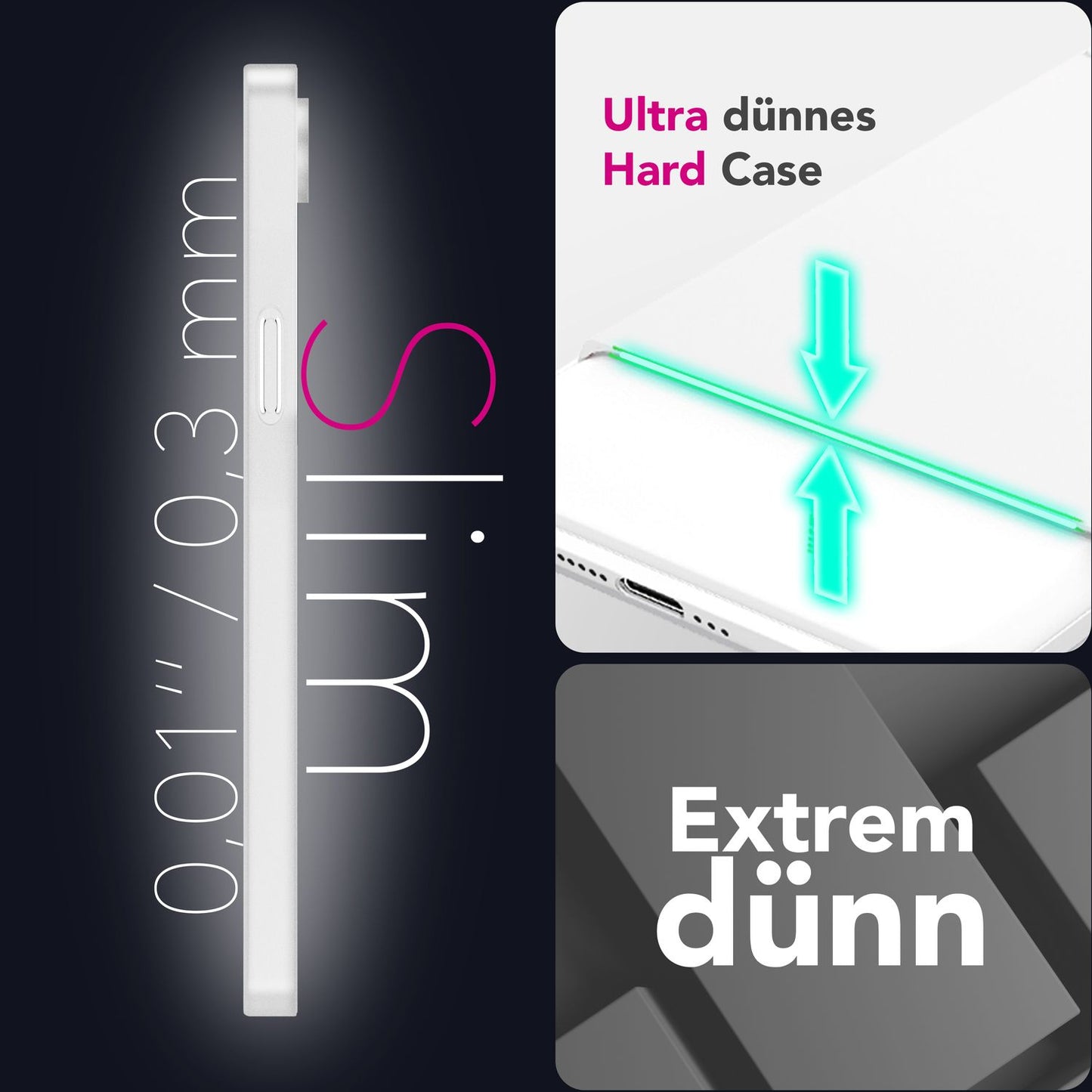 NALIA Ultra Slim Hardcase für iPhone 16e / 17e – Matt & 0.3mm Dünn – PHANTOM (Dünnes Cover & Kamera-Vollschutz) – Marke aus Berlin