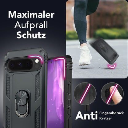 NALIA Panzerhülle für Google Pixel 9 Pro – Ring-Ständer 360° & Magnet-Halterung Kompatibel – RINGDEFEND (Stoßfestes Outdoor Case) – Marke aus Berlin