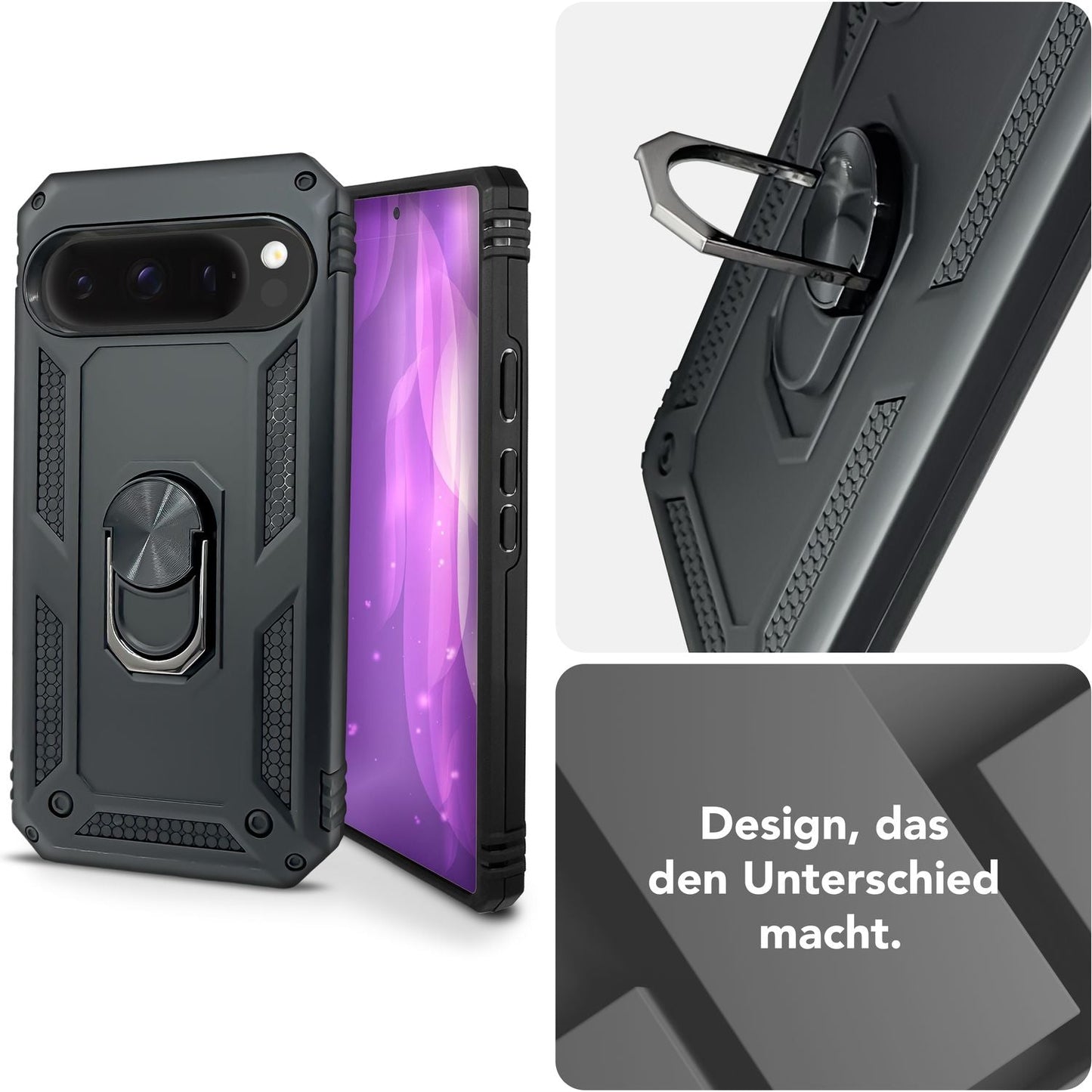 NALIA Panzerhülle für Google Pixel 9 Pro – Ring-Ständer 360° & Magnet-Halterung Kompatibel – RINGDEFEND (Stoßfestes Outdoor Case) – Marke aus Berlin