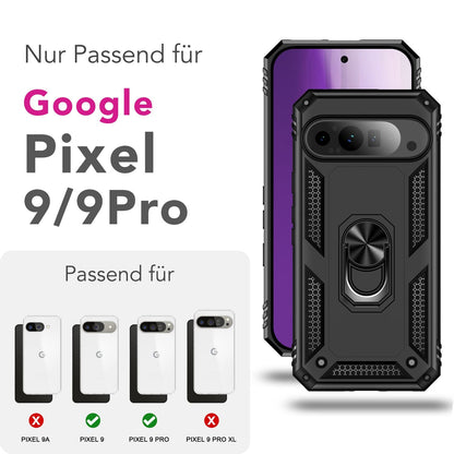 NALIA Panzerhülle für Google Pixel 9 Pro – Ring-Ständer 360° & Magnet-Halterung Kompatibel – RINGDEFEND (Stoßfestes Outdoor Case) – Marke aus Berlin