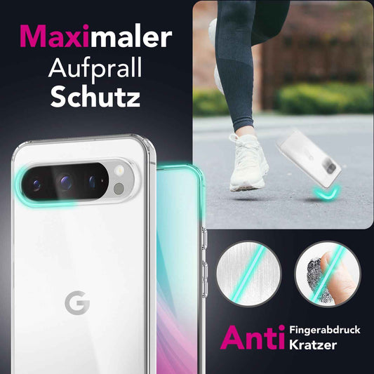 NALIA Transparente Silikonhülle für Google Pixel 9 Pro – Anti-Gelb & Rutschfest – GLAZE (Handyhülle Kristallklar, Schlank & Stoßfest) – Marke aus Berlin