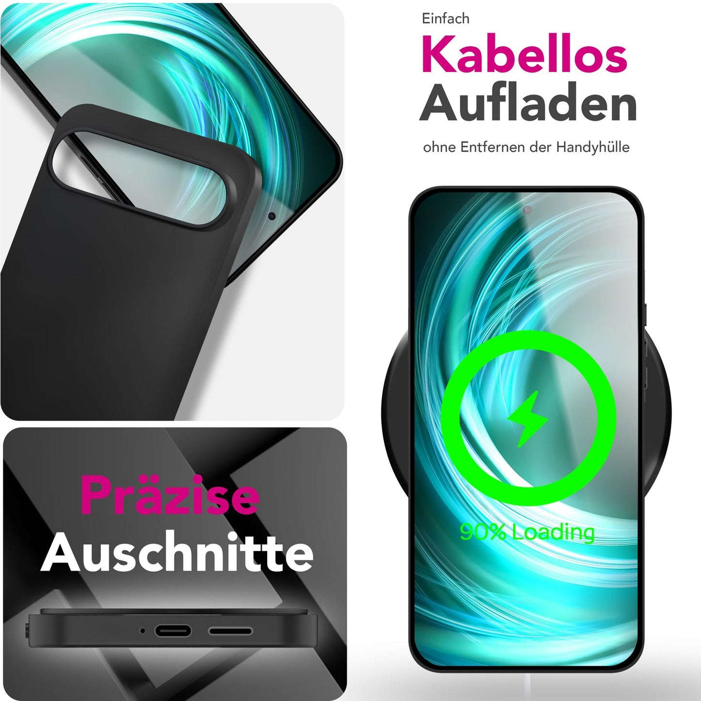 NALIA Matte Silikonhülle für Google Pixel 9 Pro – Slim, Schwarz & Rutschfest – STRIDER (Soft Case, Kameraschutz & Stoßfest) – Marke aus Berlin