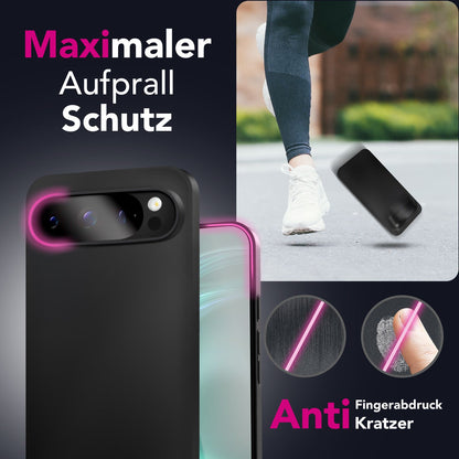 NALIA Matte Silikonhülle für Google Pixel 9 Pro – Slim, Schwarz & Rutschfest – STRIDER (Soft Case, Kameraschutz & Stoßfest) – Marke aus Berlin