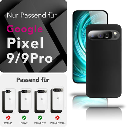 NALIA Matte Silikonhülle für Google Pixel 9 Pro – Slim, Schwarz & Rutschfest – STRIDER (Soft Case, Kameraschutz & Stoßfest) – Marke aus Berlin