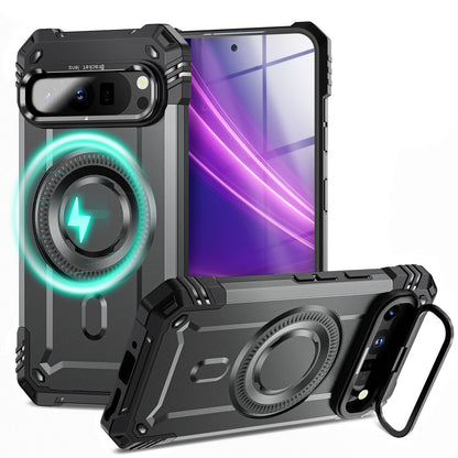 NALIA Magnetische Panzerhülle für Google Pixel 9 Pro – MagSafe kompatibel & Kamera-Stand – GRANITE (Outdoor Schutzhülle Stoßfest) – Marke aus Berlin