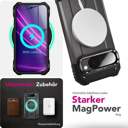 NALIA Magnetische Panzerhülle für Google Pixel 9 Pro – MagSafe kompatibel & Kamera-Stand – GRANITE (Outdoor Schutzhülle Stoßfest) – Marke aus Berlin