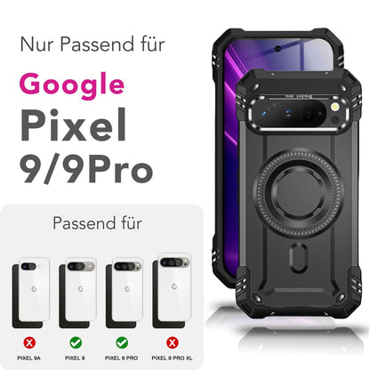 NALIA Magnetische Panzerhülle für Google Pixel 9 Pro – MagSafe kompatibel & Kamera-Stand – GRANITE (Outdoor Schutzhülle Stoßfest) – Marke aus Berlin