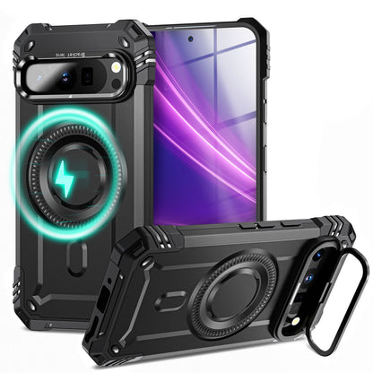 NALIA Magnetische Panzerhülle für Google Pixel 9 Pro – MagSafe kompatibel & Kamera-Stand – GRANITE (Outdoor Schutzhülle Stoßfest) – Marke aus Berlin