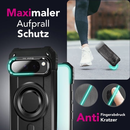 NALIA Magnetische Panzerhülle für Google Pixel 9 Pro – MagSafe kompatibel & Kamera-Stand – GRANITE (Outdoor Schutzhülle Stoßfest) – Marke aus Berlin