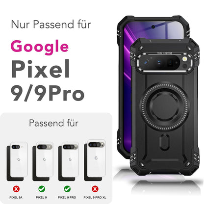 NALIA Magnetische Panzerhülle für Google Pixel 9 Pro – MagSafe kompatibel & Kamera-Stand – GRANITE (Outdoor Schutzhülle Stoßfest) – Marke aus Berlin