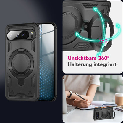 NALIA Magnetische Panzerhülle für Google Pixel 9 Pro – Ring-Halterung 360° & MagSafe kompatibel – STORMGUARD (Outdoor Case) – Marke aus Berlin