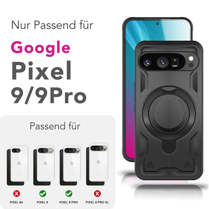 NALIA Magnetische Panzerhülle für Google Pixel 9 Pro – Ring-Halterung 360° & MagSafe kompatibel – STORMGUARD (Outdoor Case) – Marke aus Berlin