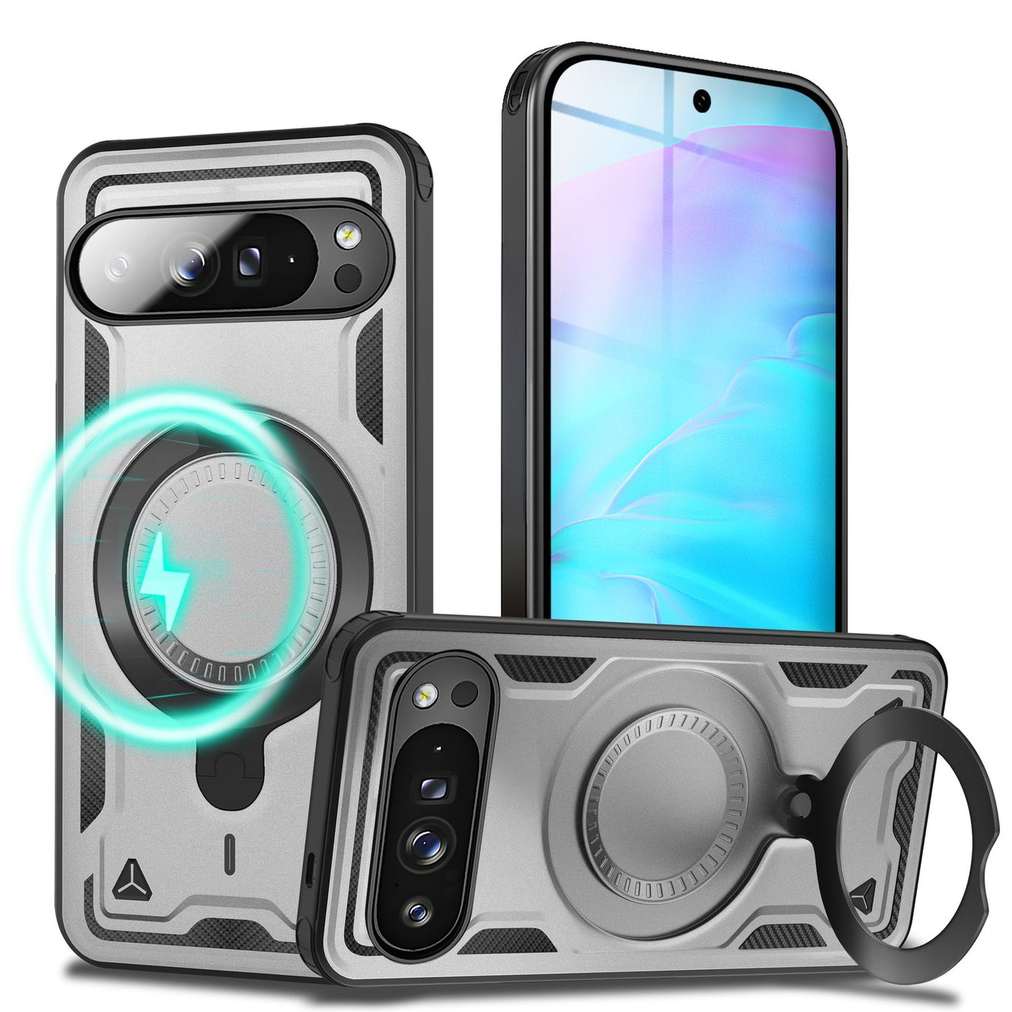 NALIA Magnetische Panzerhülle für Google Pixel 9 Pro – Ring-Halterung 360° & MagSafe kompatibel – STORMGUARD (Outdoor Case) – Marke aus Berlin