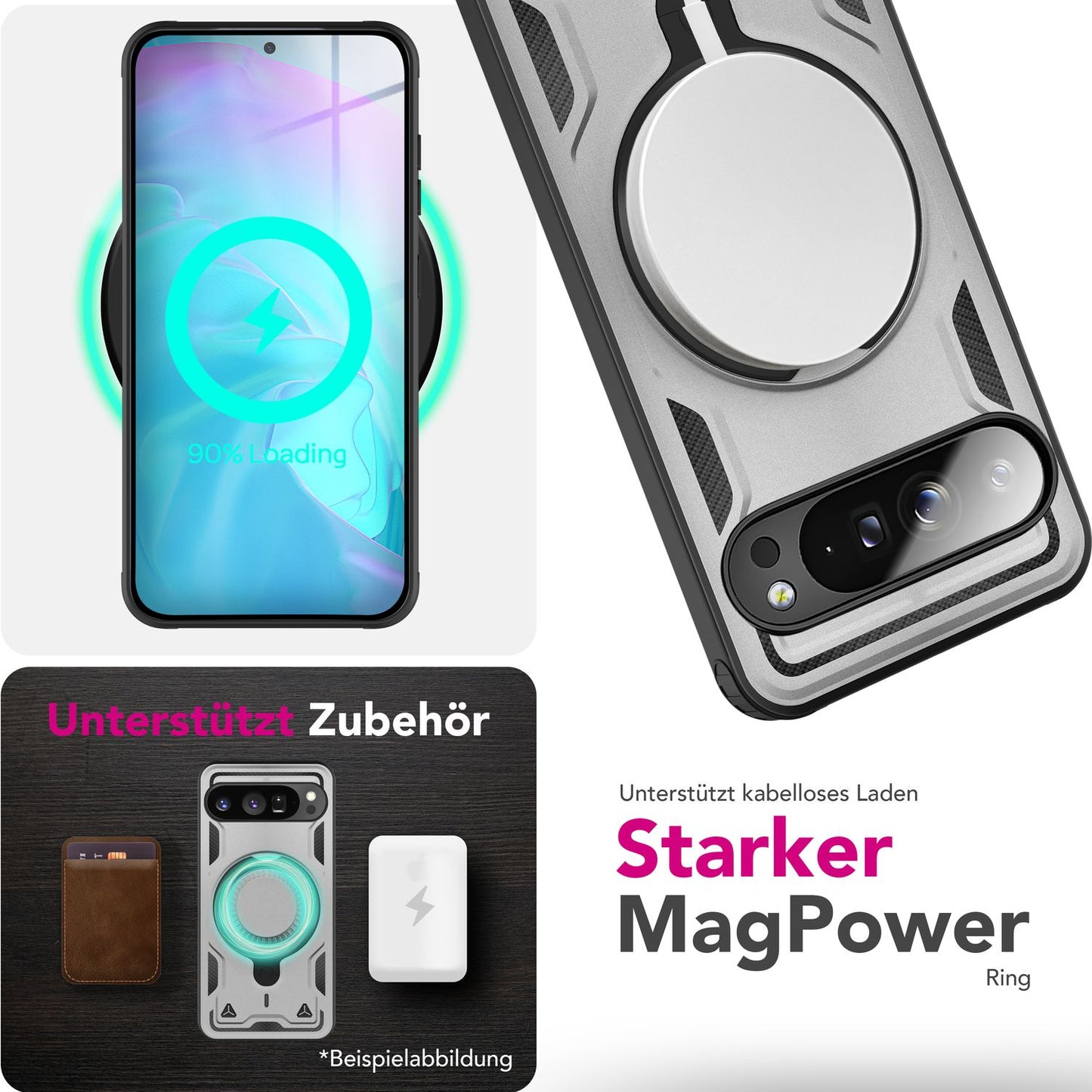 NALIA Magnetische Panzerhülle für Google Pixel 9 Pro – Ring-Halterung 360° & MagSafe kompatibel – STORMGUARD (Outdoor Case) – Marke aus Berlin