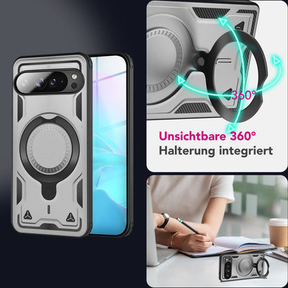 NALIA Magnetische Panzerhülle für Google Pixel 9 Pro – Ring-Halterung 360° & MagSafe kompatibel – STORMGUARD (Outdoor Case) – Marke aus Berlin