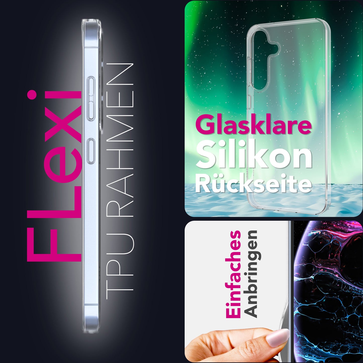 NALIA Transparente Silikonhülle für Samsung Galaxy S25 FE – Anti-Gelb & Rutschfest – GLAZE (Handyhülle Kristallklar, Schlank & Stoßfest) – Marke aus Berlin