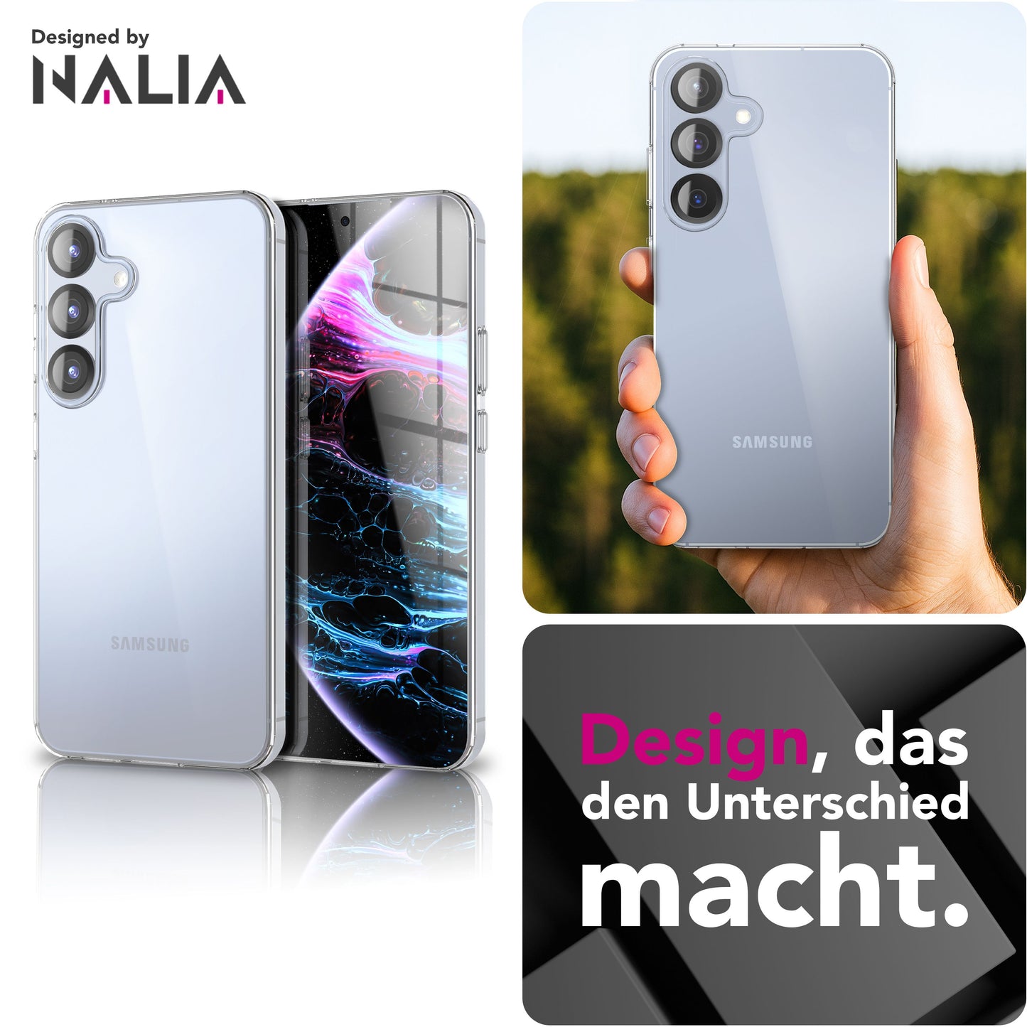 NALIA Transparente Silikonhülle für Samsung Galaxy S25 FE – Anti-Gelb & Rutschfest – GLAZE (Handyhülle Kristallklar, Schlank & Stoßfest) – Marke aus Berlin