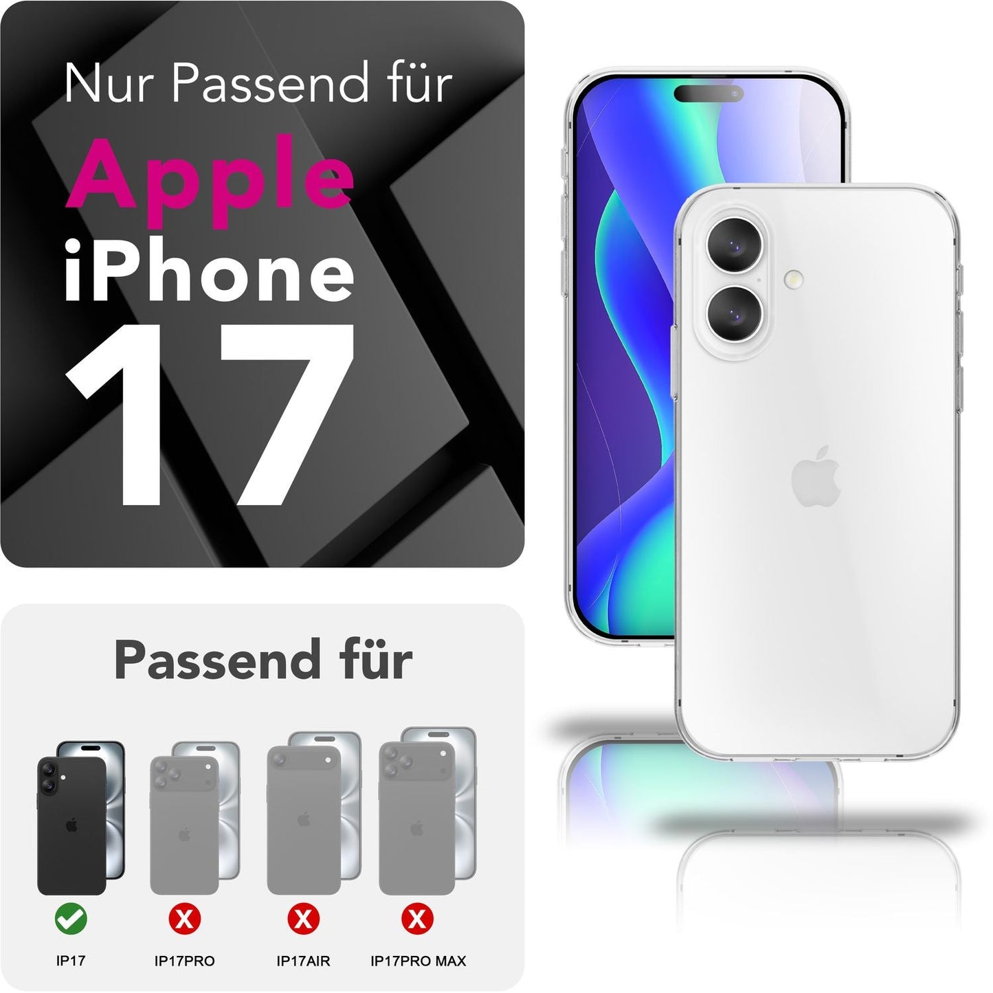 NALIA Transparente Silikonhülle für iPhone 17 – Anti-Gelb & Rutschfest – GLAZE (Handyhülle Kristallklar, Schlank & Stoßfest) – Marke aus Berlin