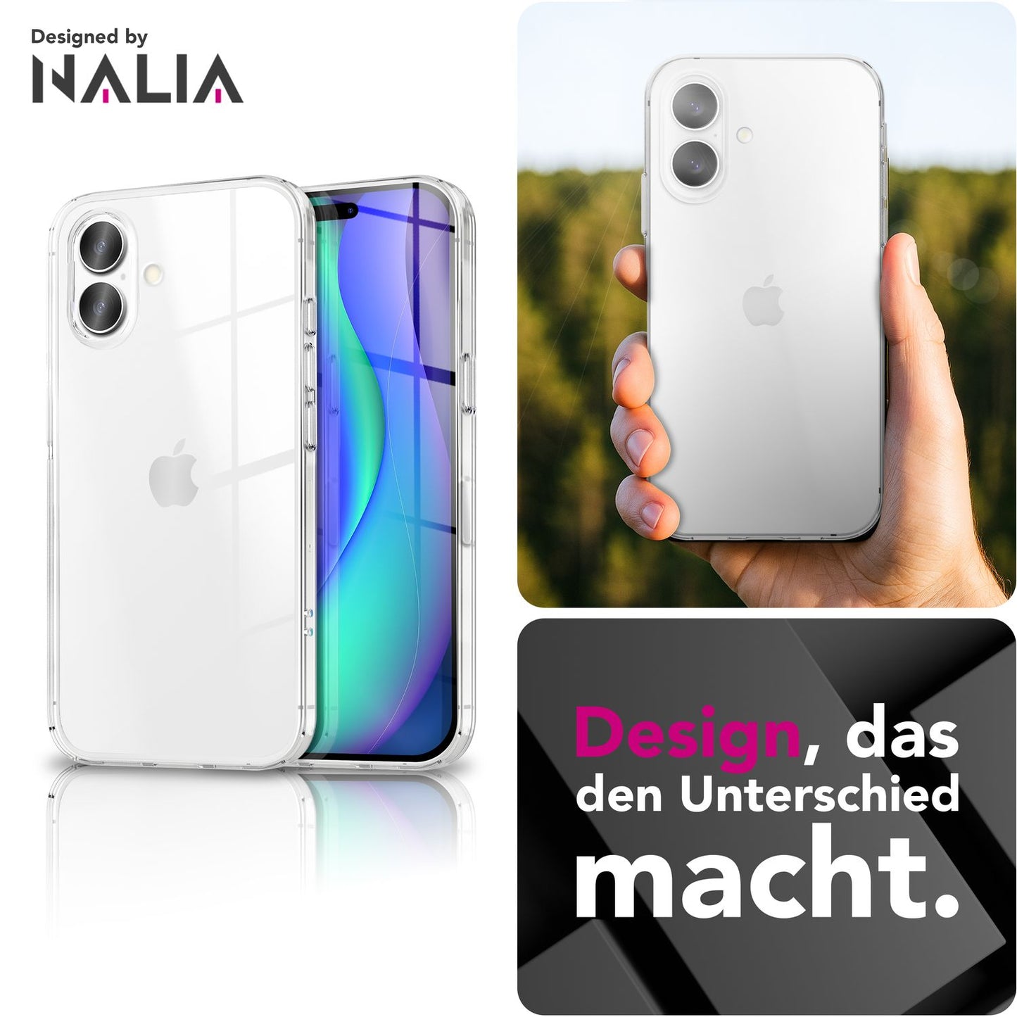 NALIA Transparente Silikonhülle für iPhone 17 – Anti-Gelb & Rutschfest – GLAZE (Handyhülle Kristallklar, Schlank & Stoßfest) – Marke aus Berlin