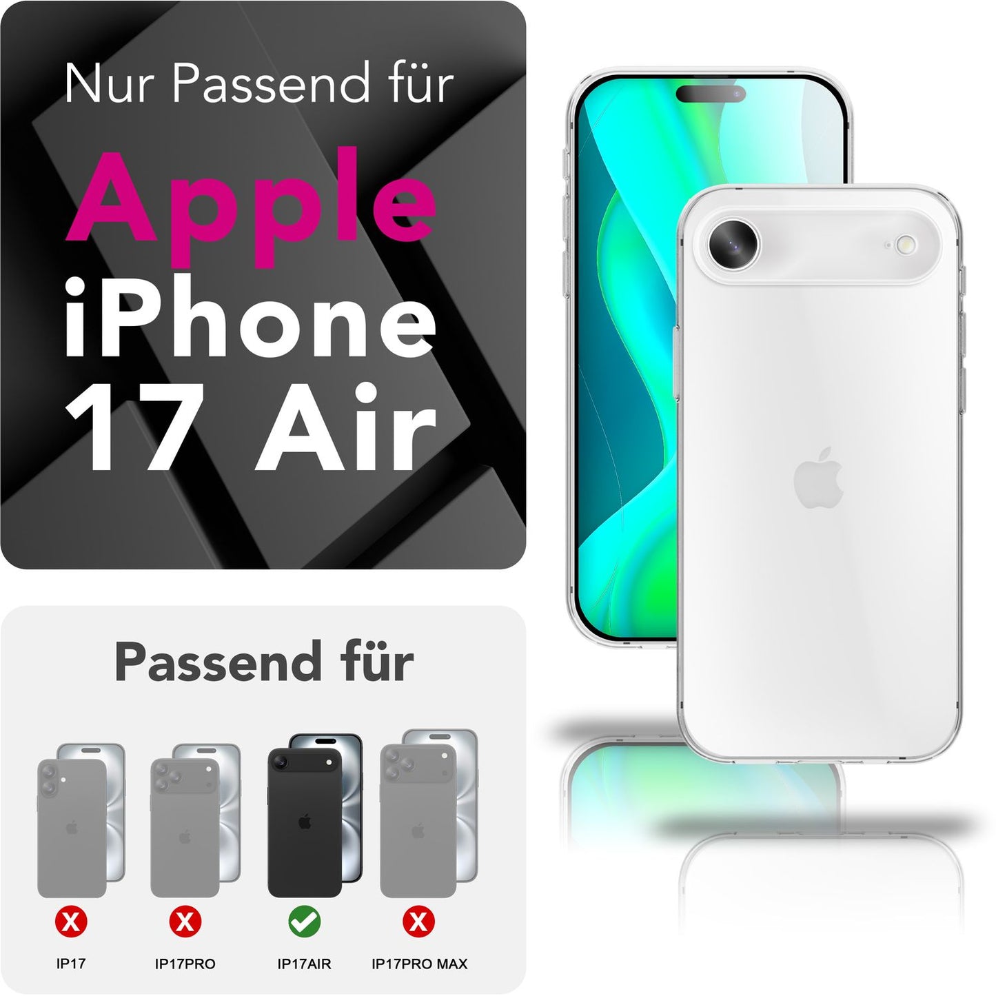 NALIA Transparente Silikonhülle für iPhone 17 Air – Anti-Gelb & Rutschfest – GLAZE (Handyhülle Kristallklar, Schlank & Stoßfest) – Marke aus Berlin