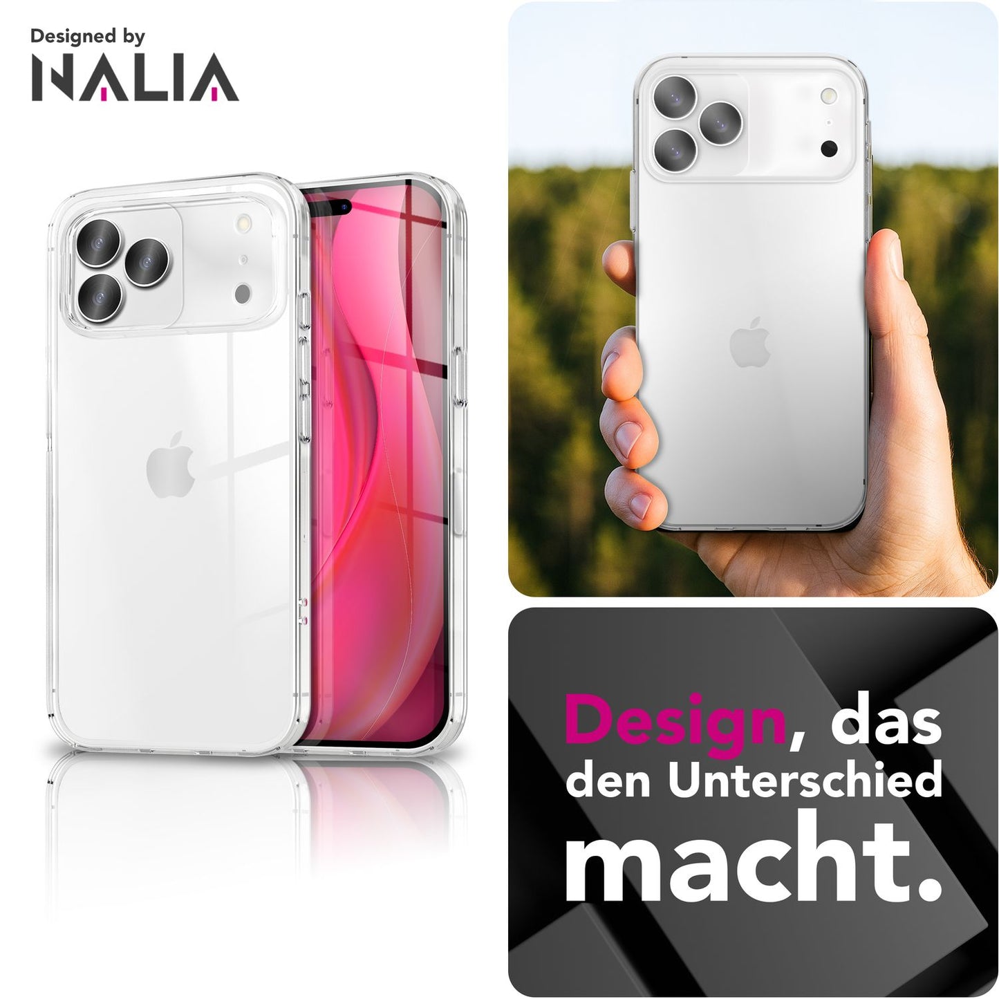 NALIA Transparente Silikonhülle für iPhone 17 Pro – Anti-Gelb & Rutschfest – GLAZE (Handyhülle Kristallklar, Schlank & Stoßfest) – Marke aus Berlin