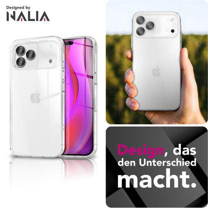 NALIA Transparente Silikonhülle für iPhone 17 Pro Max – Anti-Gelb & Rutschfest – GLAZE (Handyhülle Kristallklar, Schlank & Stoßfest) – Marke aus Berlin