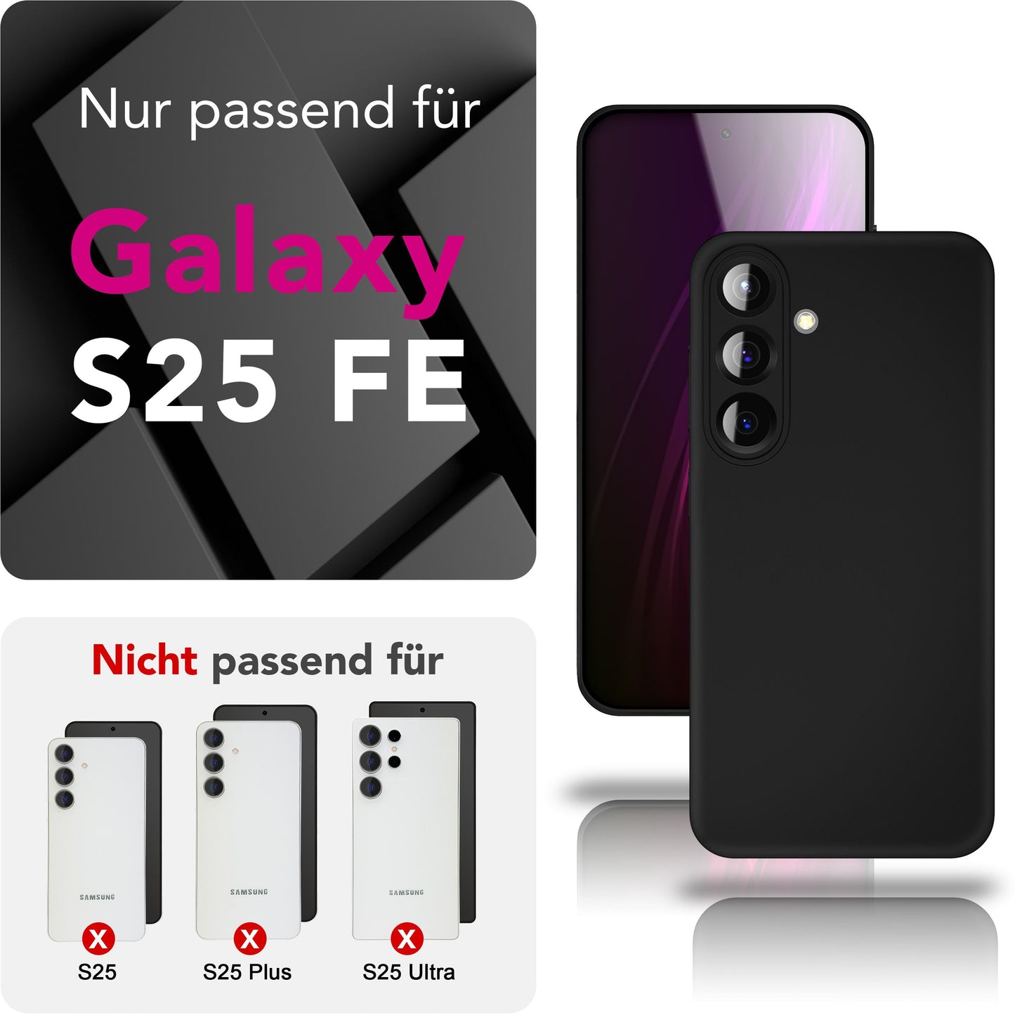 NALIA Matte Silikonhülle für Samsung Galaxy S25 FE – Slim, Schwarz & Rutschfest – STRIDER (Soft Case, Kameraschutz & Stoßfest) – Marke aus Berlin
