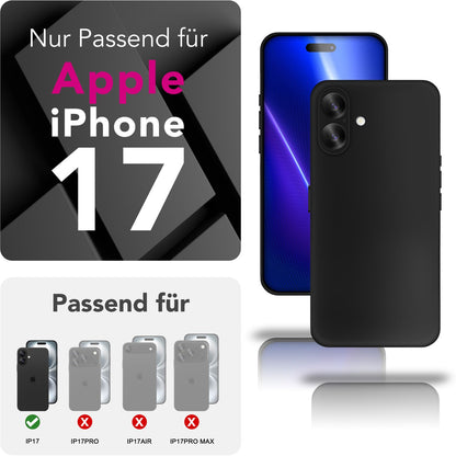 NALIA Matte Silikonhülle für iPhone 17 – Slim, Schwarz & Rutschfest – STRIDER (Soft Case, Kameraschutz & Stoßfest) – Marke aus Berlin