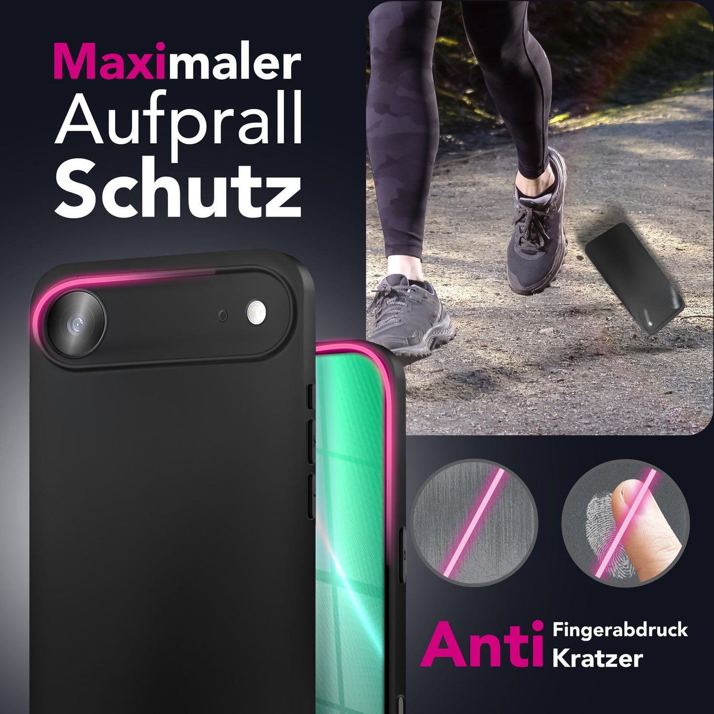 NALIA Matte Silikonhülle für iPhone 17 Air – Slim, Schwarz & Rutschfest – STRIDER (Soft Case, Kameraschutz & Stoßfest) – Marke aus Berlin