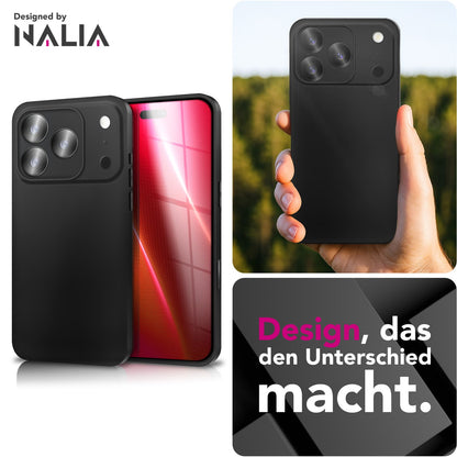 NALIA Matte Silikonhülle für iPhone 17 Pro – Slim, Schwarz & Rutschfest – STRIDER (Soft Case, Kameraschutz & Stoßfest) – Marke aus Berlin
