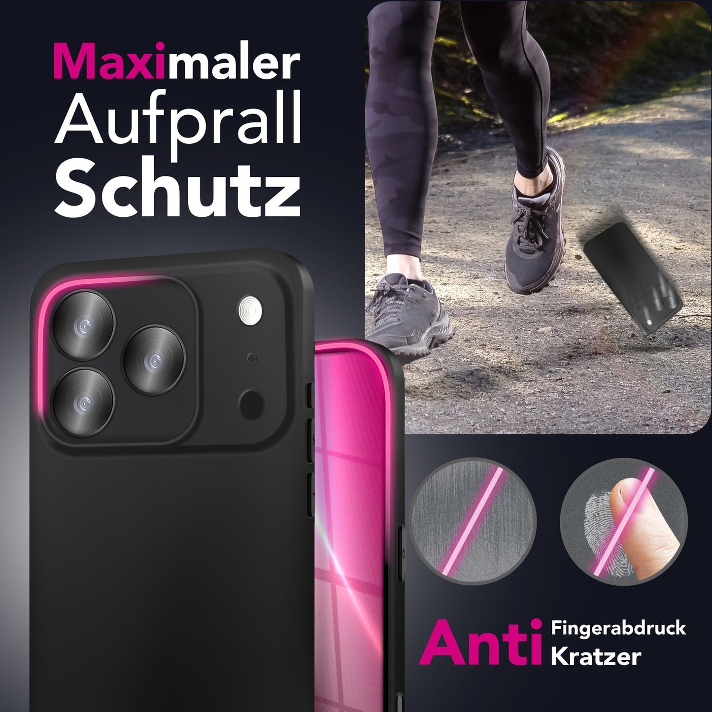 NALIA Matte Silikonhülle für iPhone 17 Pro Max – Slim, Schwarz & Rutschfest – STRIDER (Soft Case, Kameraschutz & Stoßfest) – Marke aus Berlin