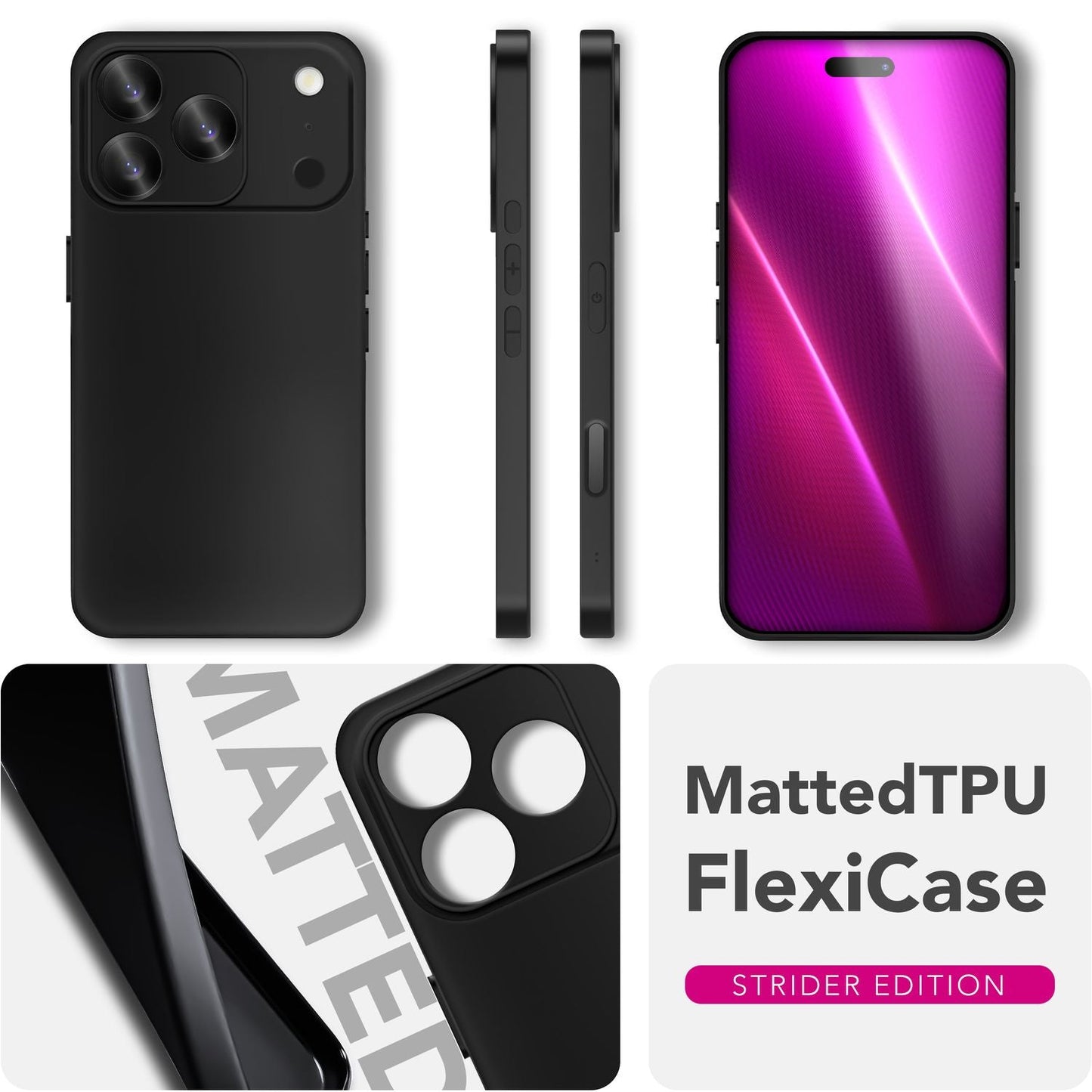NALIA Matte Silikonhülle für iPhone 17 Pro Max – Slim, Schwarz & Rutschfest – STRIDER (Soft Case, Kameraschutz & Stoßfest) – Marke aus Berlin