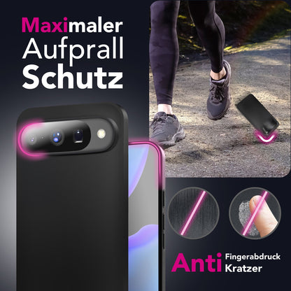 NALIA Matte Silikonhülle für Google Pixel 10 – Slim, Schwarz & Rutschfest – STRIDER (Soft Case, Kameraschutz & Stoßfest) – Marke aus Berlin