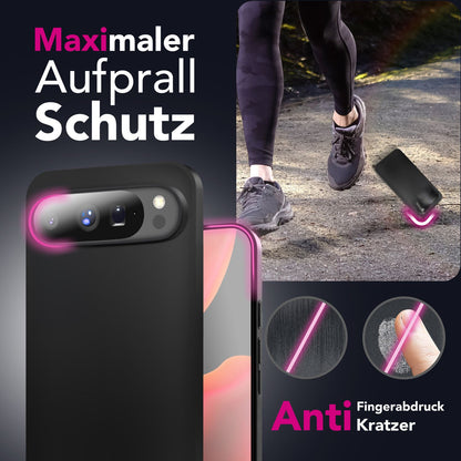 NALIA Matte Silikonhülle für Google Pixel 10 Pro – Slim, Schwarz & Rutschfest – STRIDER (Soft Case, Kameraschutz & Stoßfest) – Marke aus Berlin